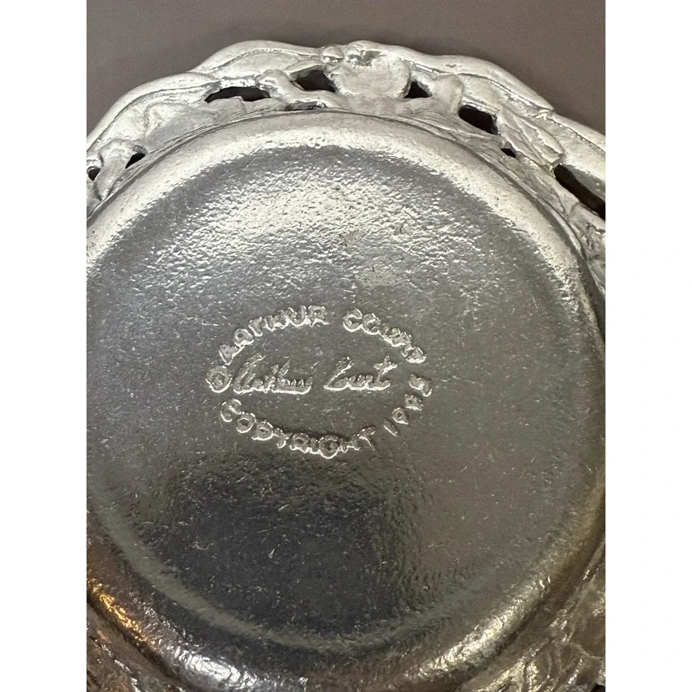 1995 Arthur Court Aluminum Bunny Rabbit and Rose Flower Bowl